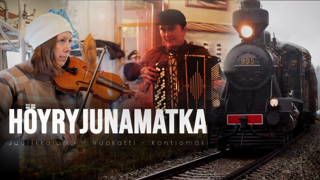 Höyryjunamatkalla esiintyvä viulisti ja harmonikan soittaja