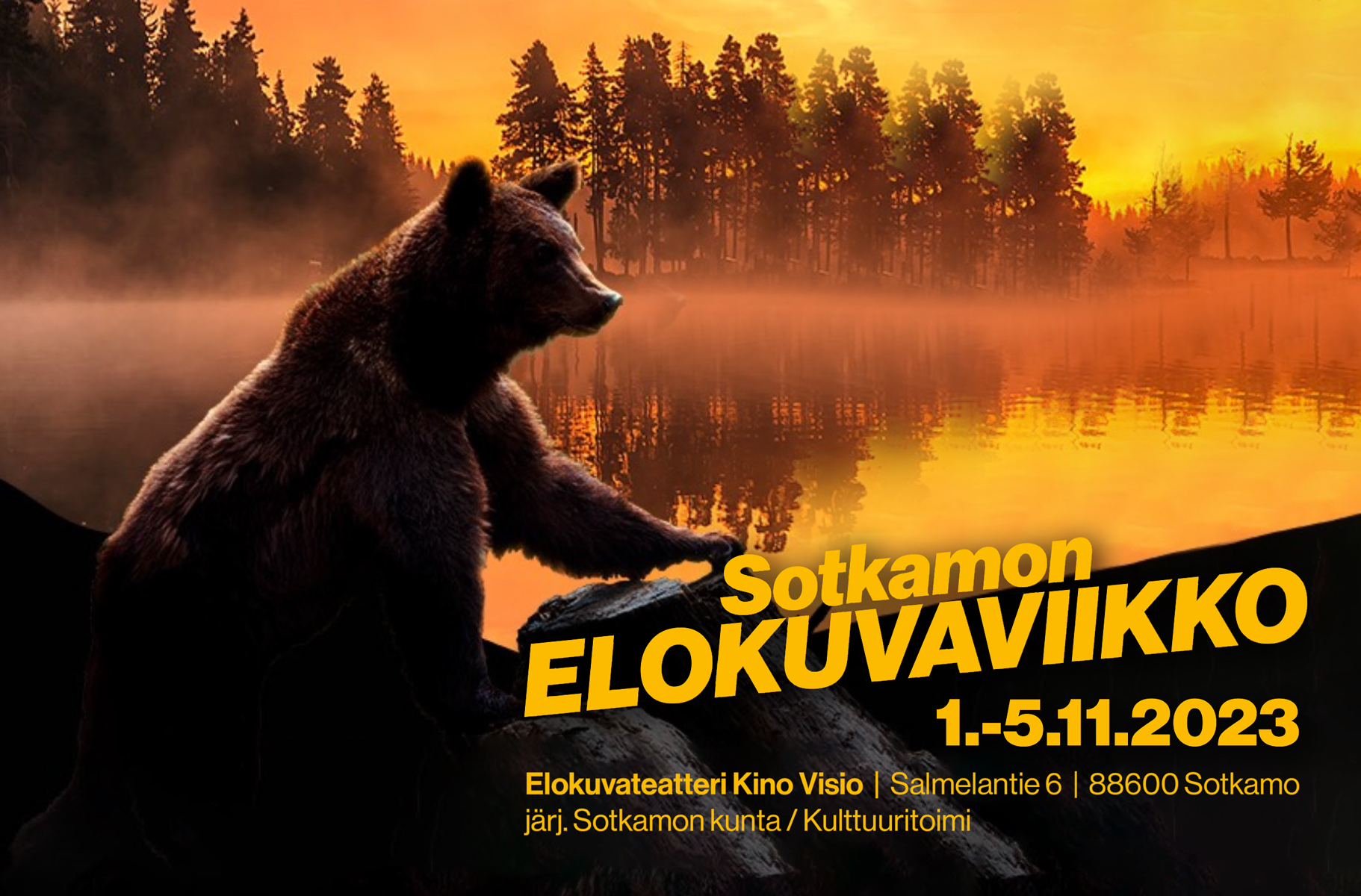 Sotkamon elokuvaviikko 1.-5.11.2023. Elokuvateatteri Kino Visio, Salmelantie 6, 88600 Sotkamo. Tapahtuman järjestää Sotkamon kunta / kulttuuritoimi