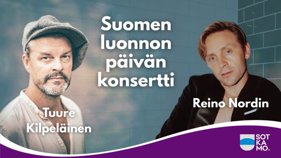 Suomen luonnon päivän konsertin juliste, jossa Tuure Kilpeläinen ja Reino Nordin.
