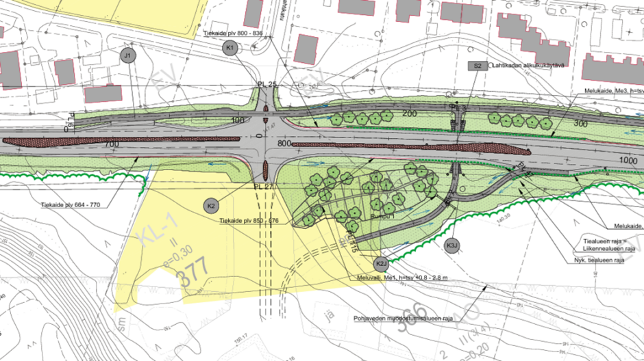 Karttapiirros kantatie 76 Lahtikadun liittymästä