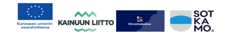 EU:n osarahoittama hankelogo, Kainuun liiton logo, Elinvoimakeskuksen logo, Sotkamon kunnan logo
