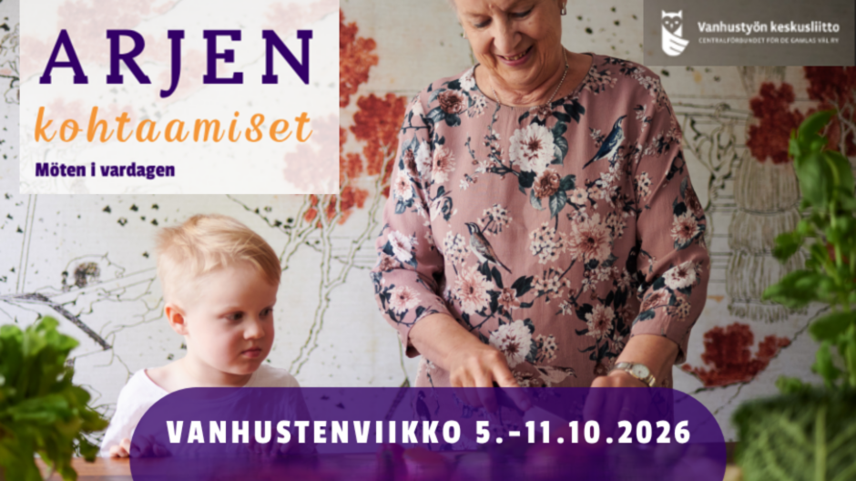 Iäkäs nainen ja lapsi laittamassa ruokaa